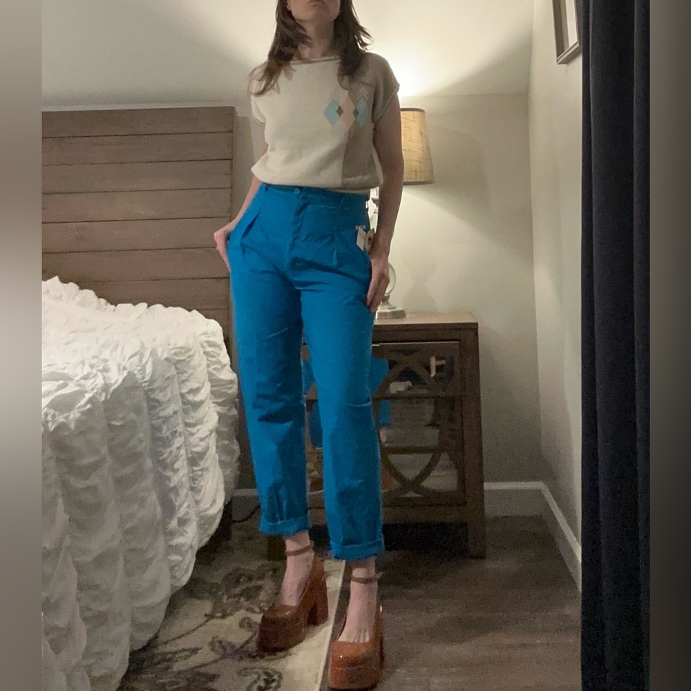 Vintage Teal High-Waist Trousers